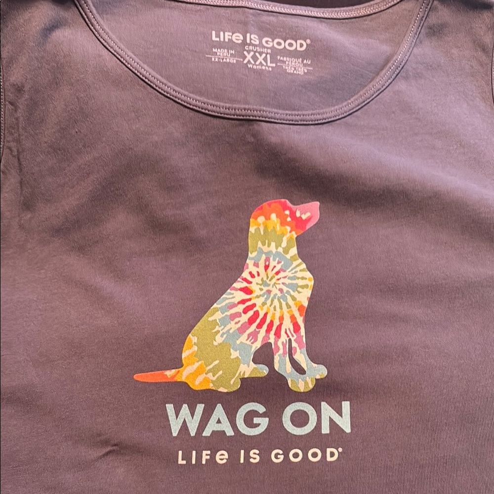 Life Is Good Gray Dog Graphic Tank
